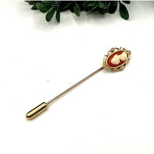 Vintage Gold-Tone Cameo Stick Pin With Intricate Detailing